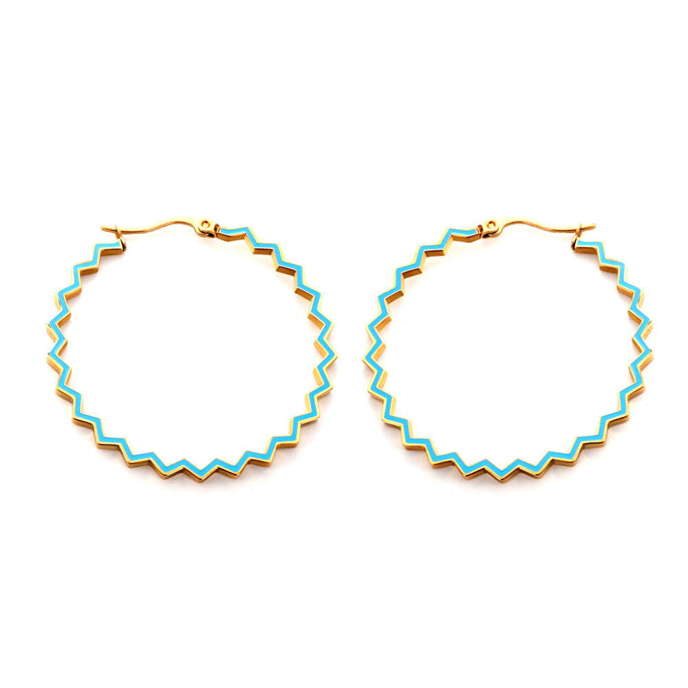 Bulk Zigzag Blue Green Trim Gold Stud Earrings for Fashion Distributors Vibrant Style