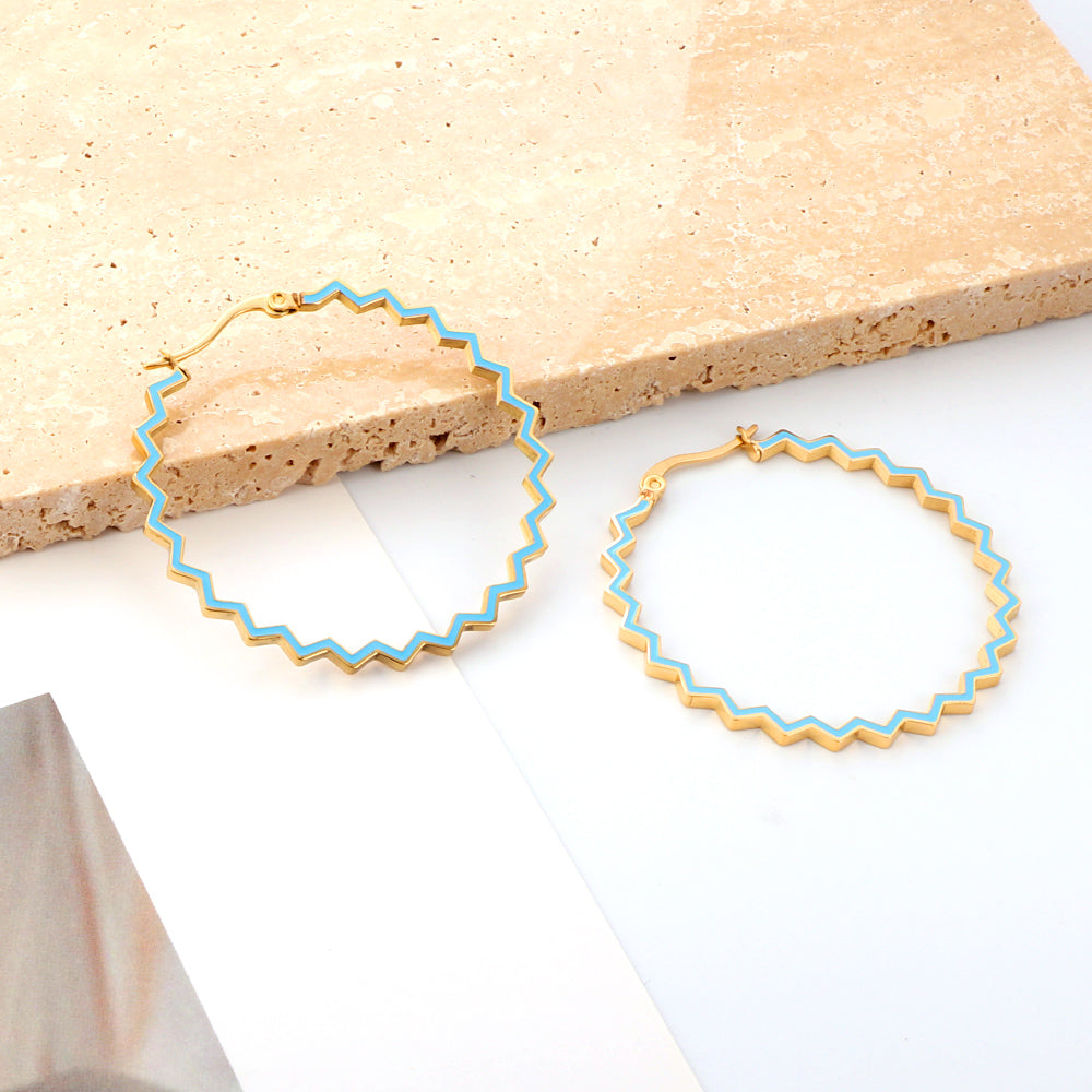 Bulk Zigzag Blue Green Trim Gold Stud Earrings for Fashion Distributors Vibrant Style