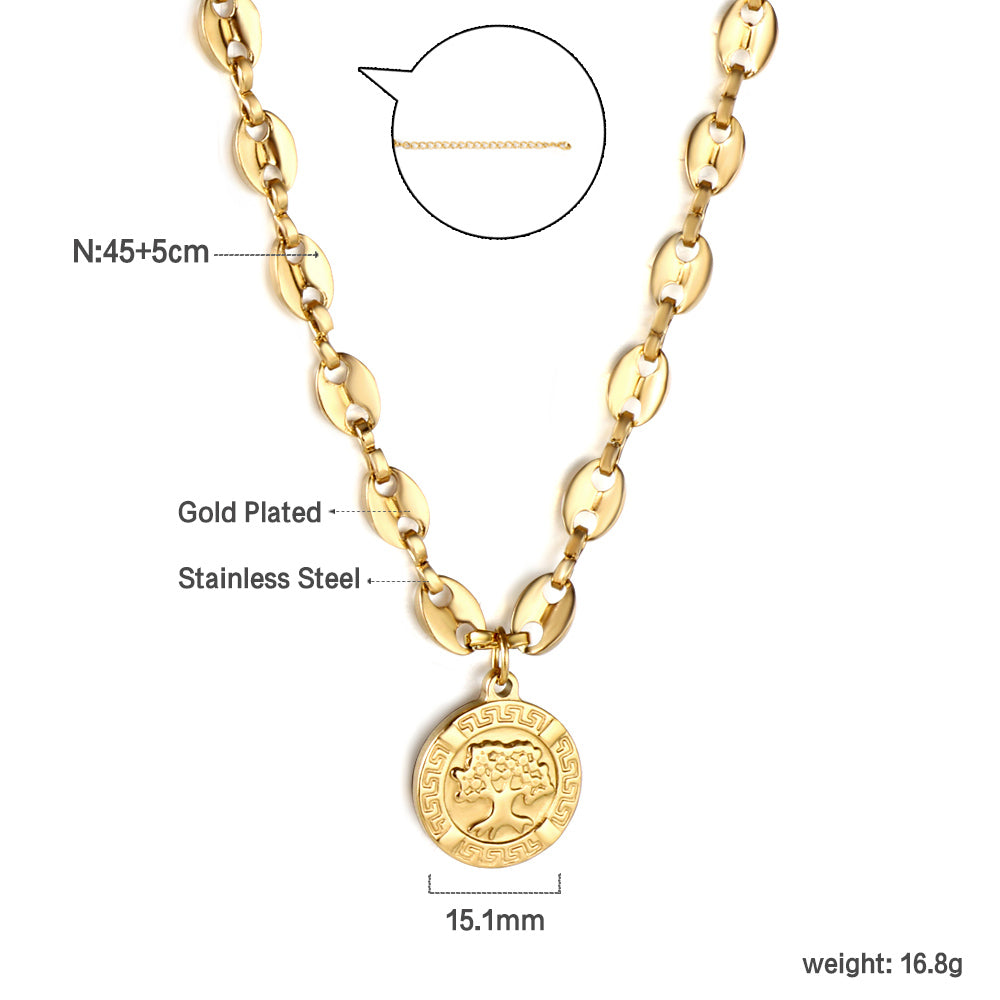 Bulk Stainless Steel Gold Tone Oval Link Round Tag Necklace Sophisticated Style