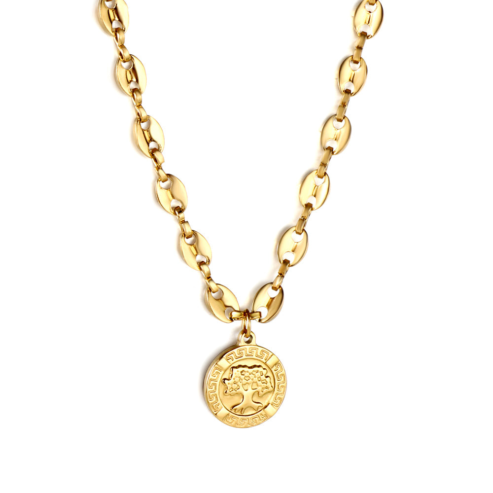 Bulk Stainless Steel Gold Tone Oval Link Round Tag Necklace Sophisticated Style