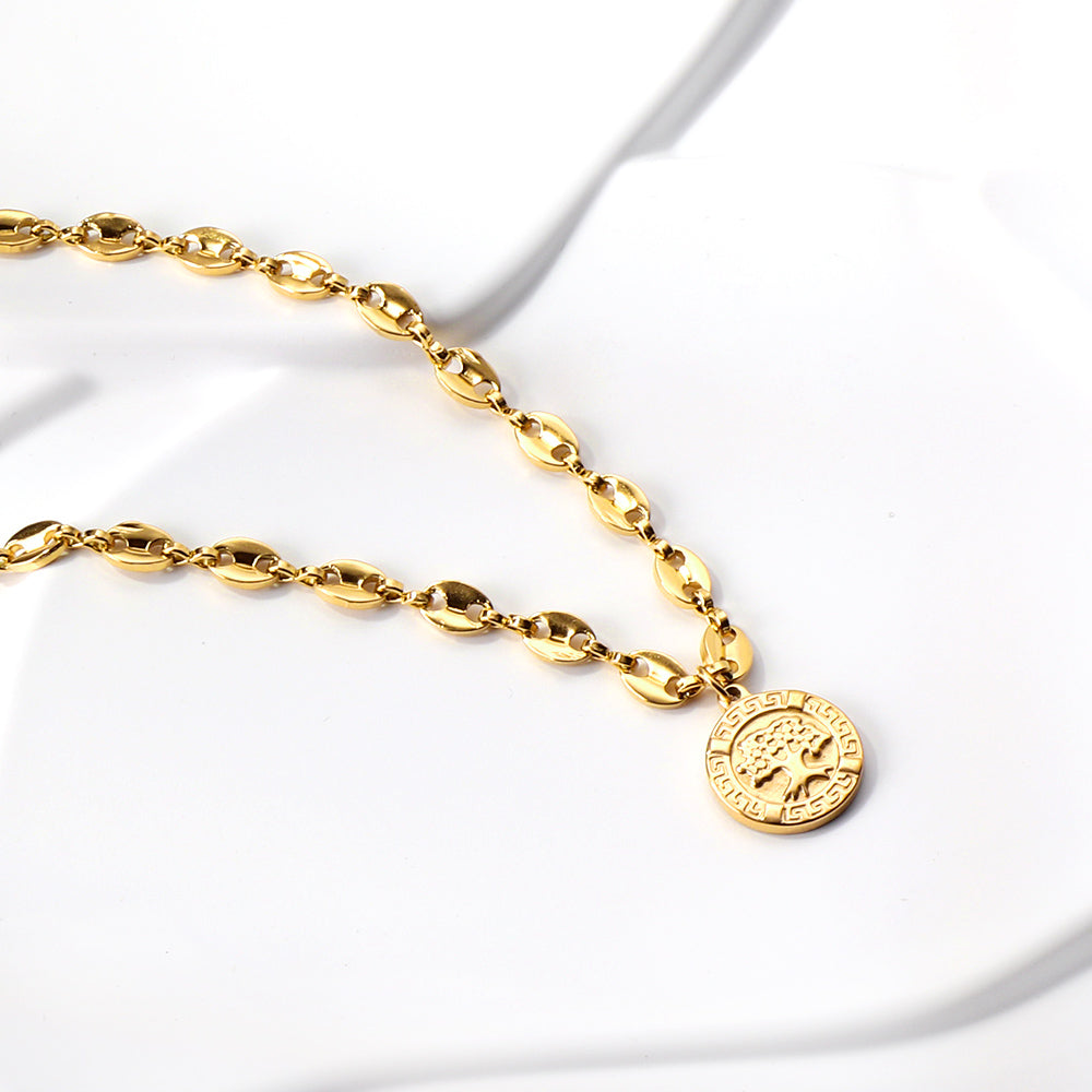 Bulk Stainless Steel Gold Tone Oval Link Round Tag Necklace Sophisticated Style