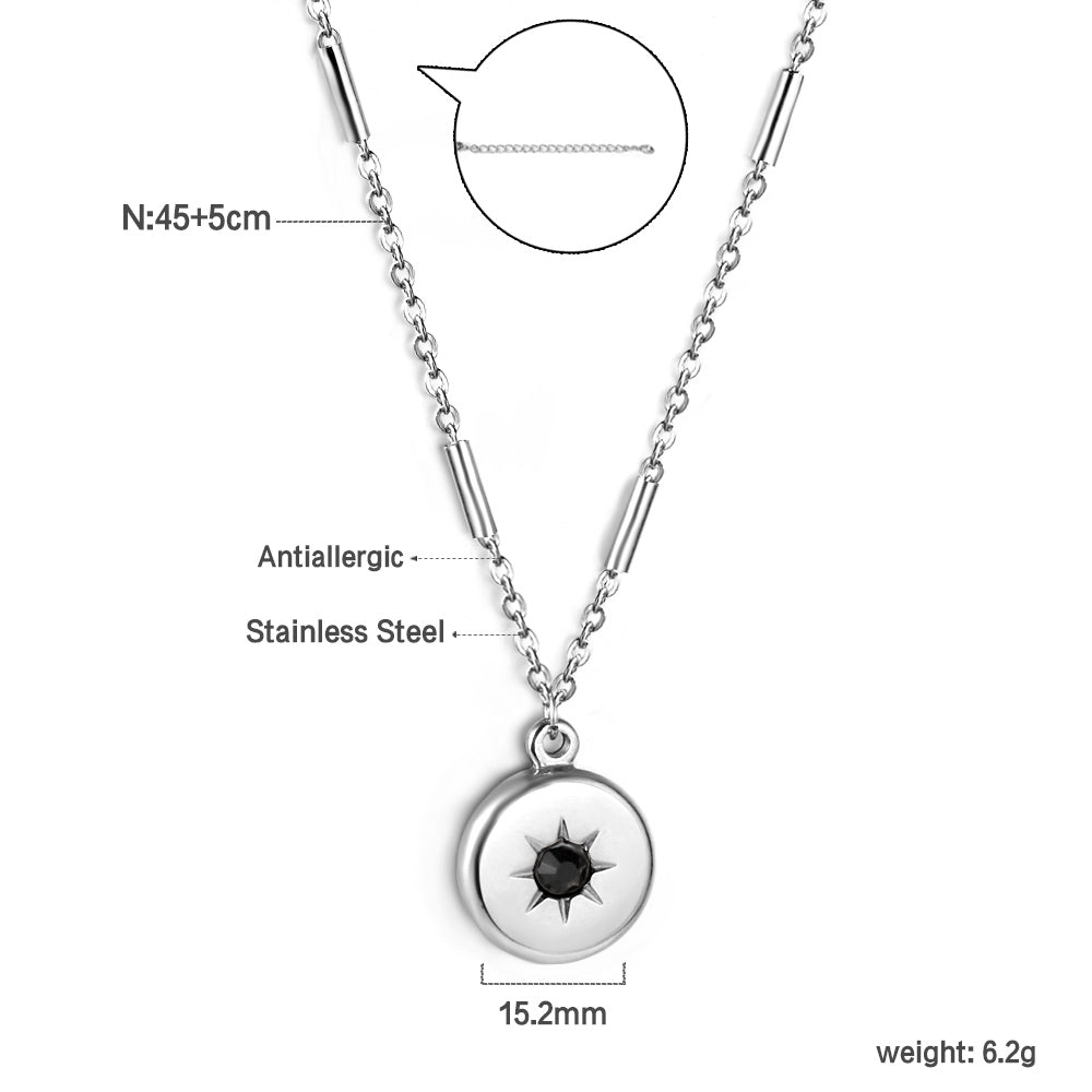 Wholesale Stainless Steel Gold Tone Black Star Circle Necklace Bold Statement