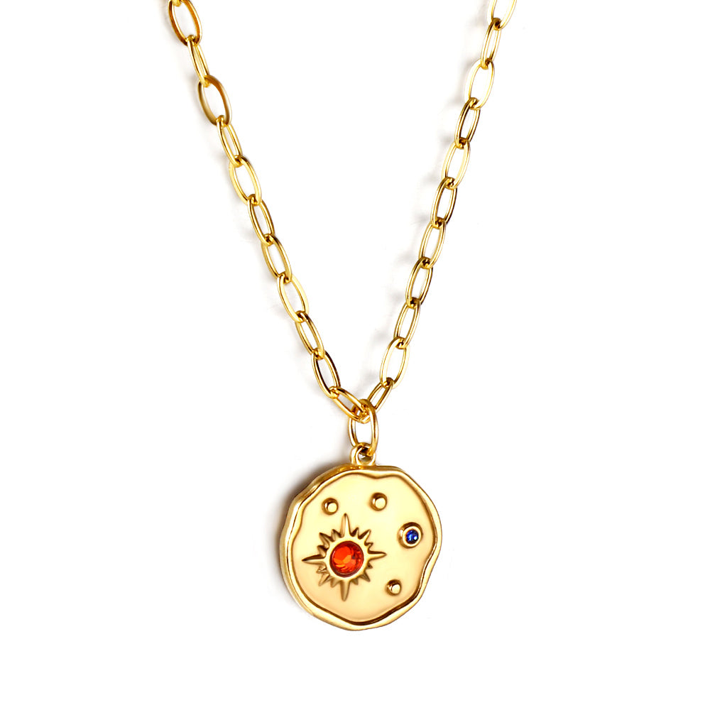 Bulk Gold - plated Circular Pendant Necklace with Color Decor Unique Trendy Style