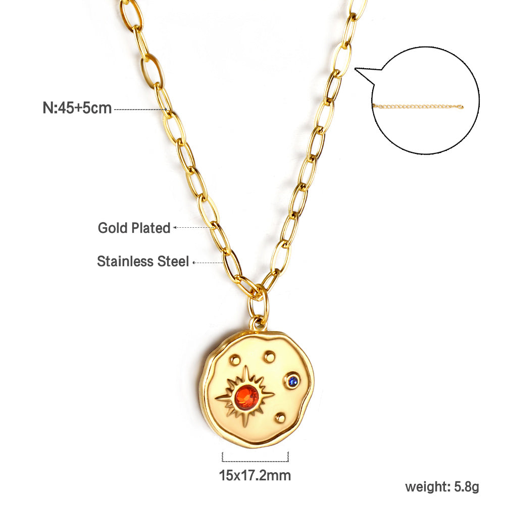 Bulk Gold - plated Circular Pendant Necklace with Color Decor Unique Trendy Style