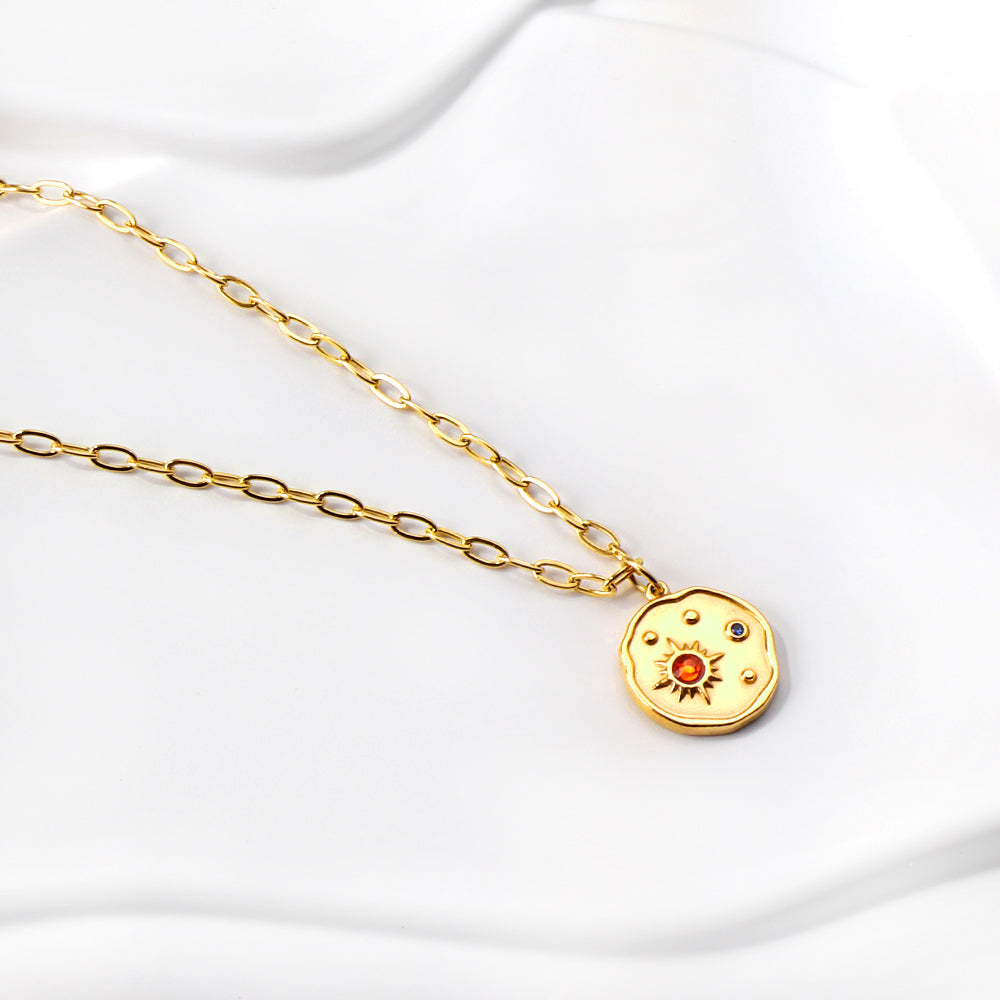 Bulk Gold - plated Circular Pendant Necklace with Color Decor Unique Trendy Style