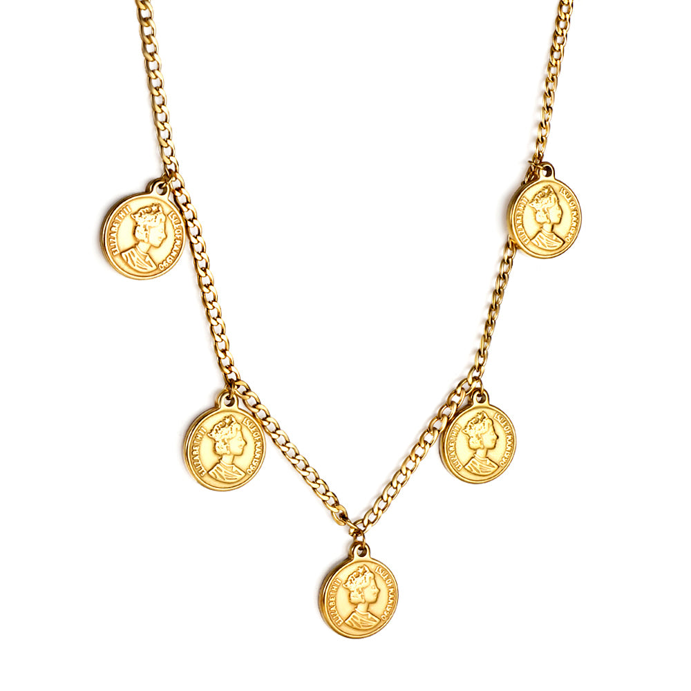 Bulk Stainless Steel Gold Tone Round Medallion Chain Necklace Timeless Classic