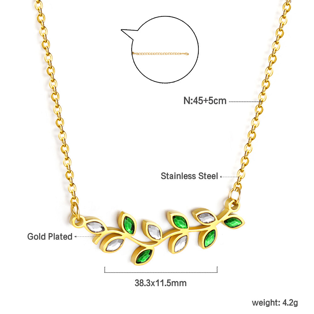 Bulk Stainless Steel Gold Tone Green Leaf Chain Necklace Natural Beauty