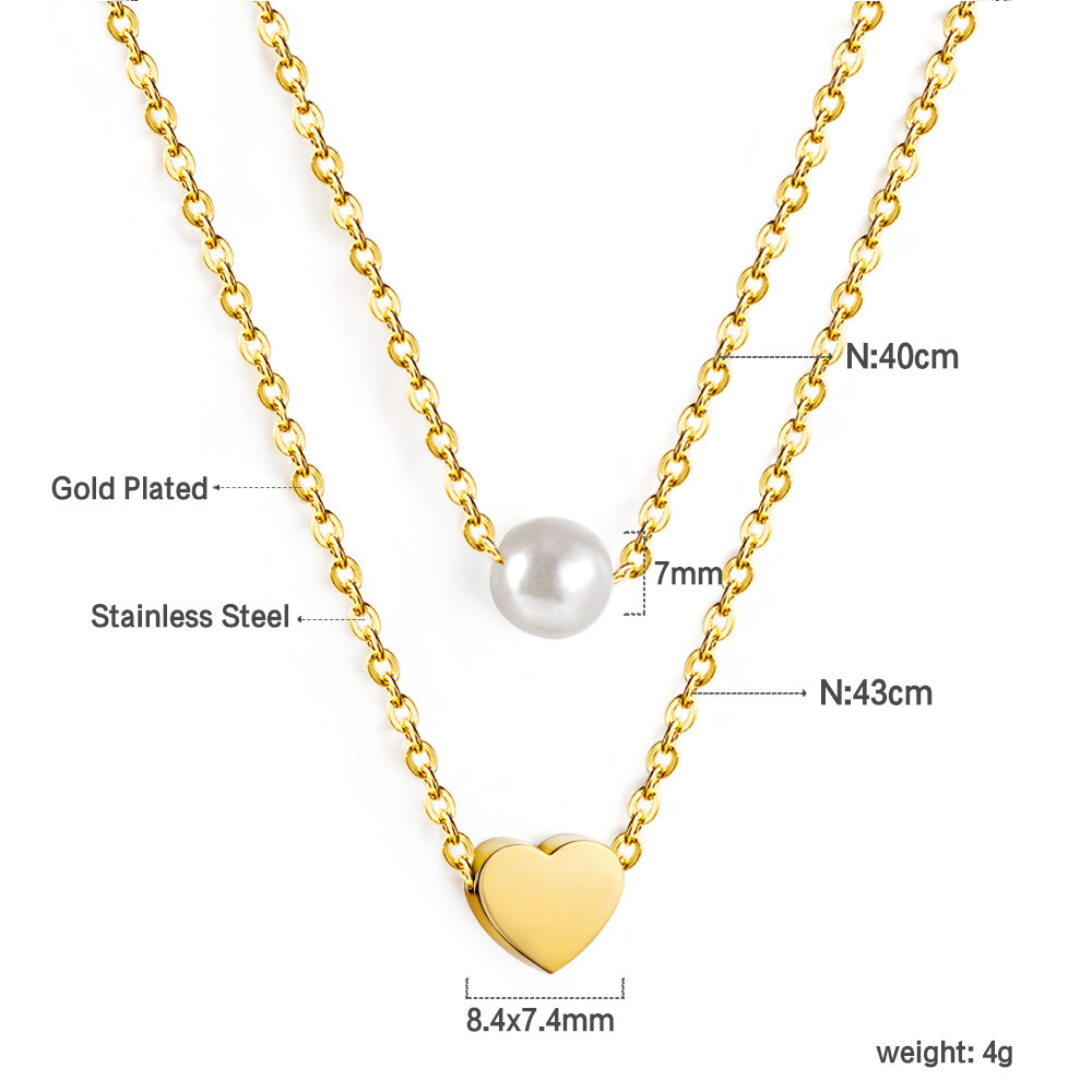 Bulk Double layer Pearl Heart Necklace Gentle romantic Style