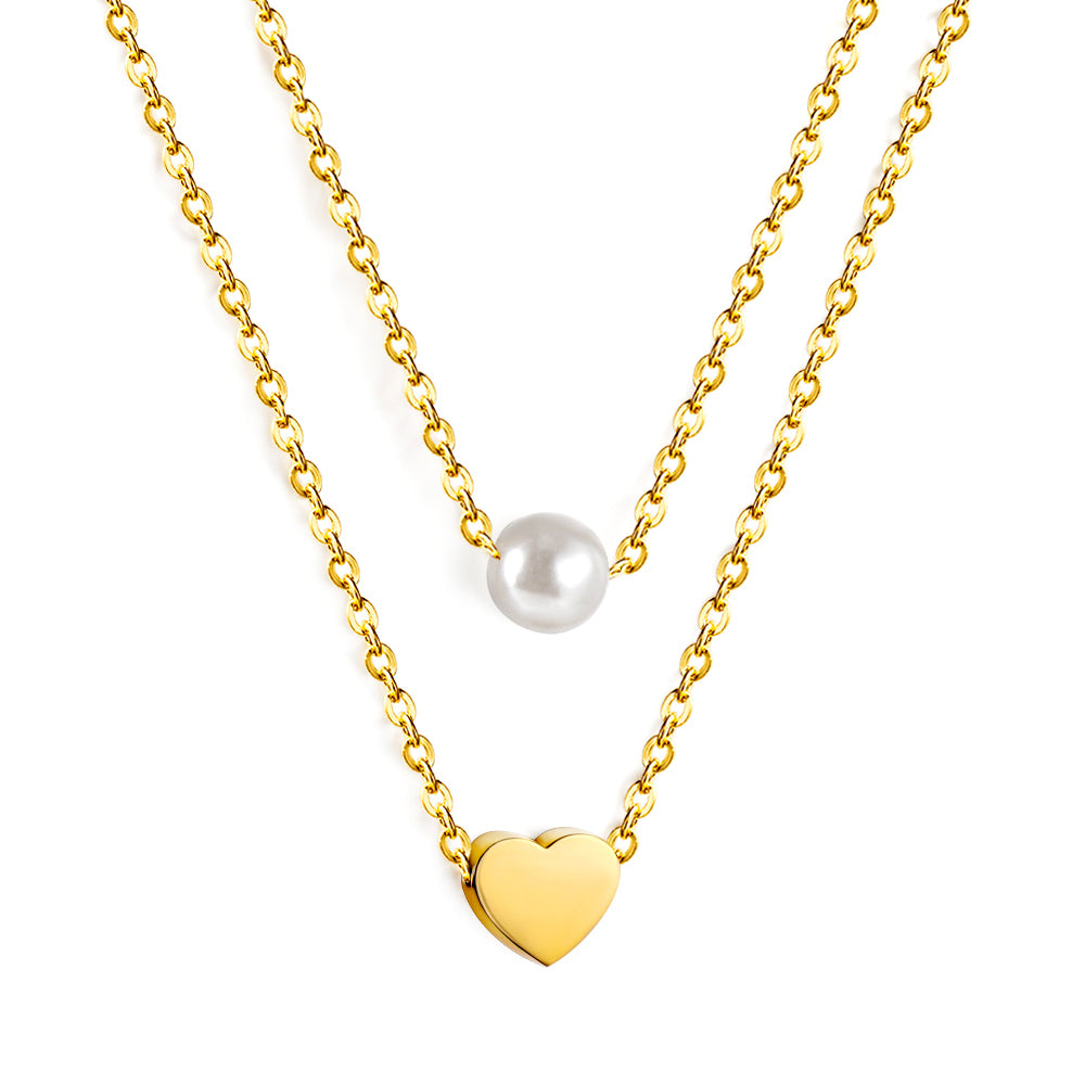 Bulk Double layer Pearl Heart Necklace Gentle romantic Style