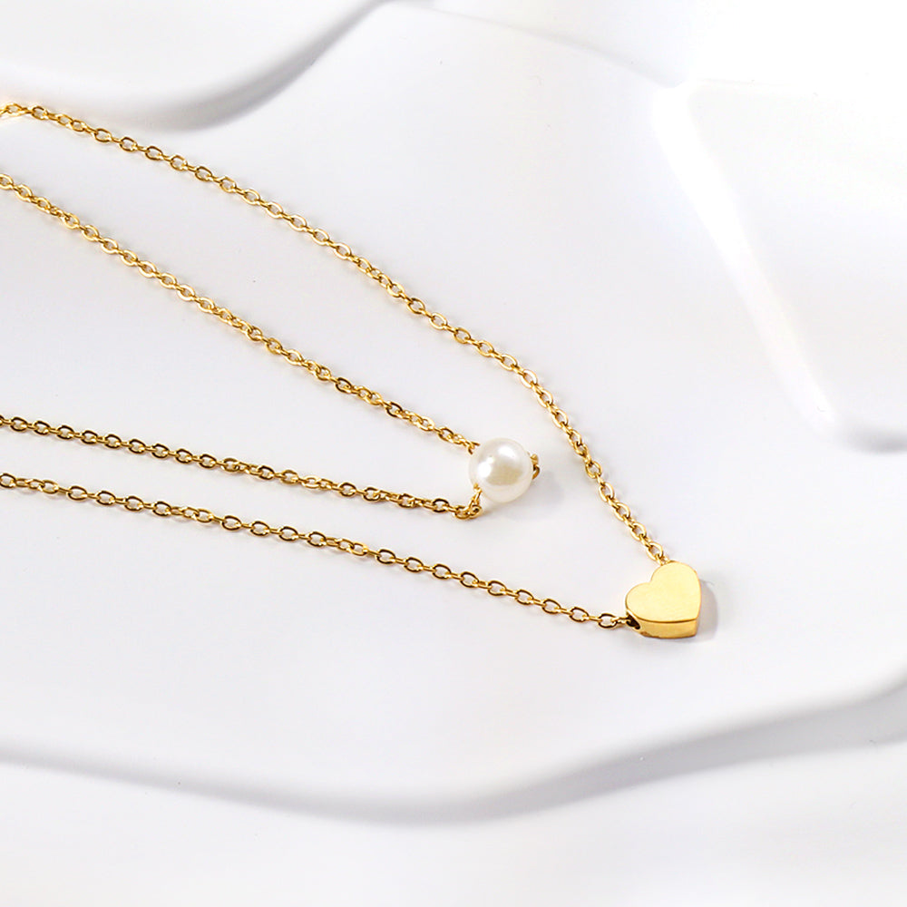 Bulk Double layer Pearl Heart Necklace Gentle romantic Style
