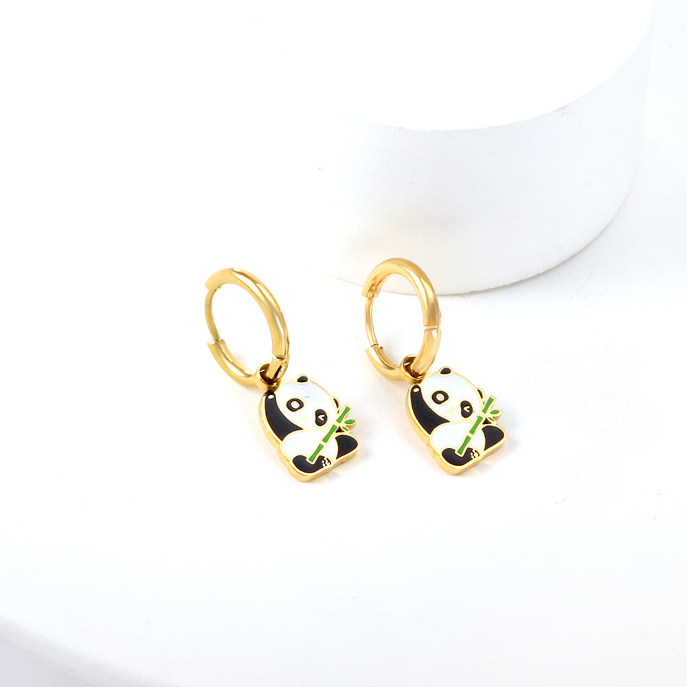 Wholesale 18K Gold Circle with Mixed Color Panda Earrings