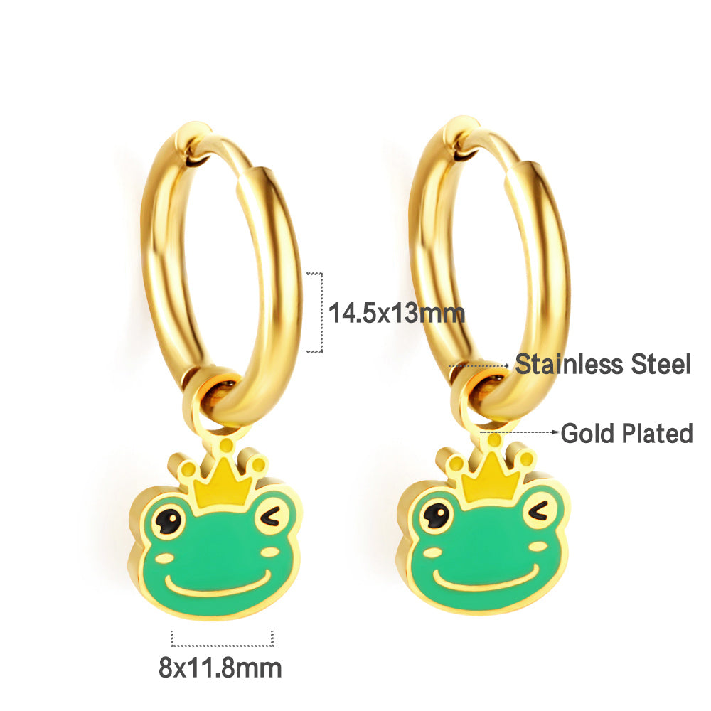 Bulk 18K Gold Green Frog Hoop Earrings Fun - filled Design