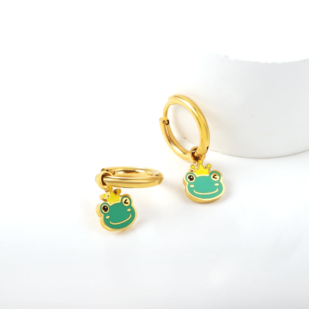 Bulk 18K Gold Green Frog Hoop Earrings Fun - filled Design