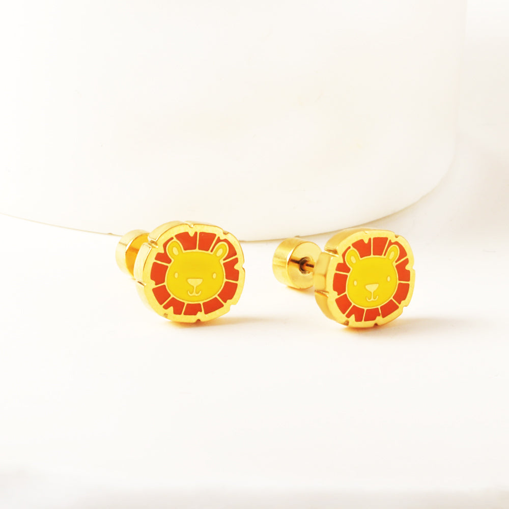 Wholesale 18K Gold Animal Stud Earrings Cute Lion Design