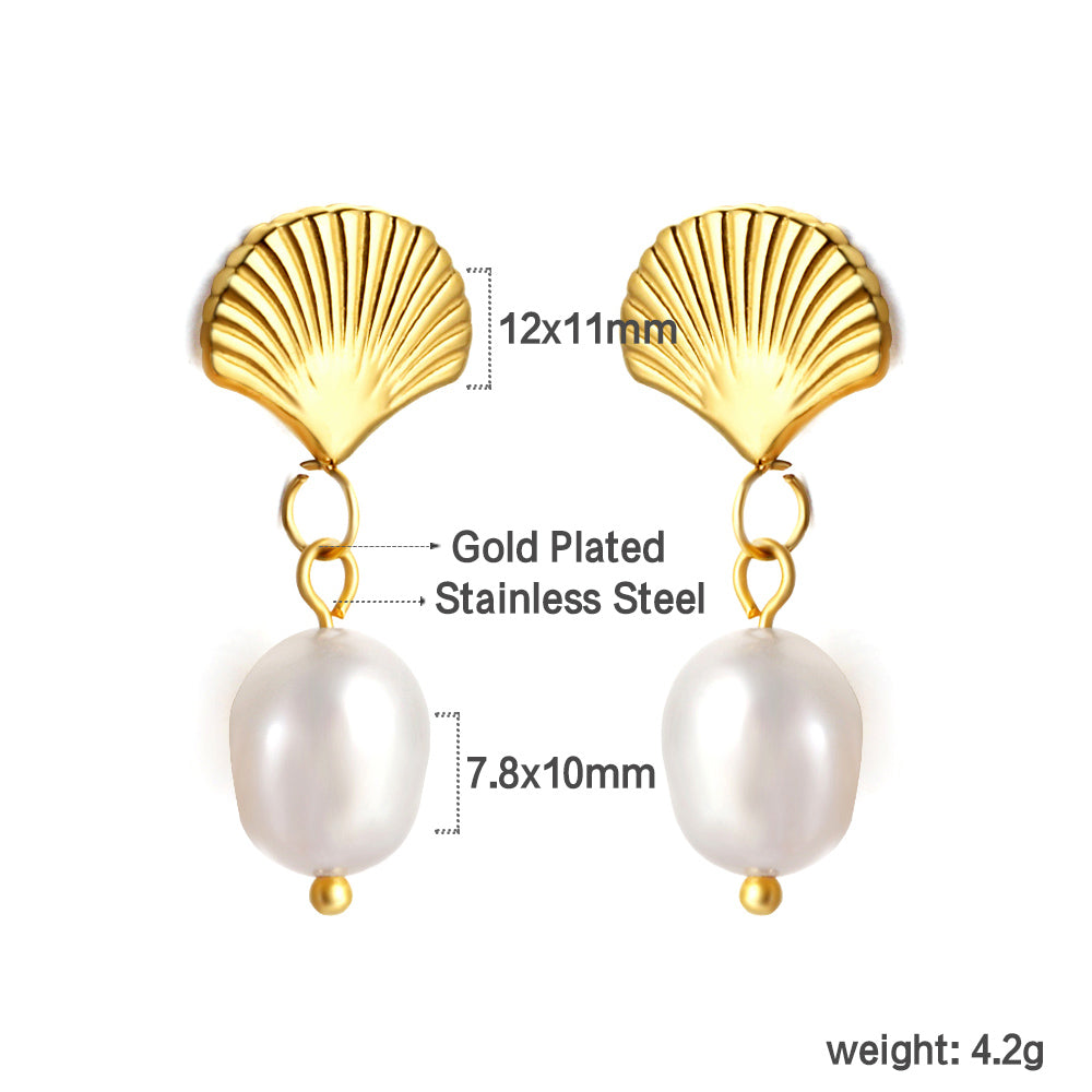 Bulk 18K Gold Shell - pearl Drop Hoop Earrings - Elegant & Charming