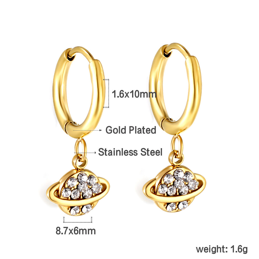 Wholesale 18K Gold Circle with Planet + Orbit White Diamond Stud Earrings