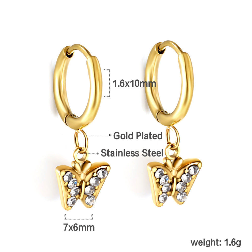 Wholesale 18K Gold Circle with Butterfly White Diamond Stud Earrings