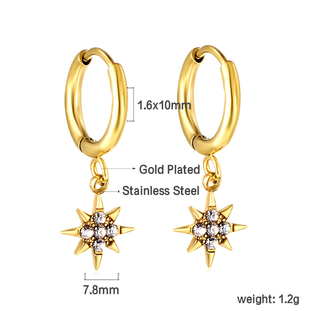 Wholesale 18K Gold Circles with Lucky Star White Diamond Hoop Earrings