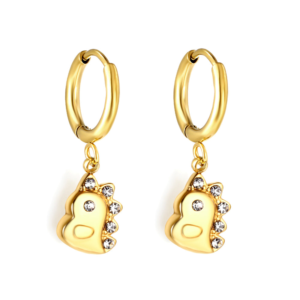 Wholesale 18K Gold Circle with Small Dinosaur White Diamond Stud Earrings
