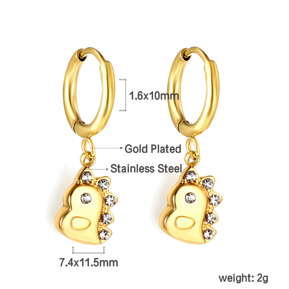 Wholesale 18K Gold Circle with Small Dinosaur White Diamond Stud Earrings
