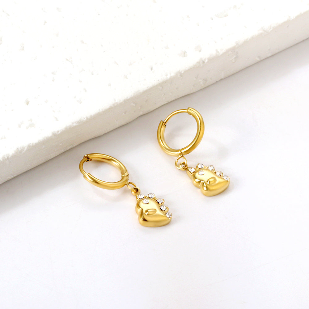 Wholesale 18K Gold Circle with Small Dinosaur White Diamond Stud Earrings