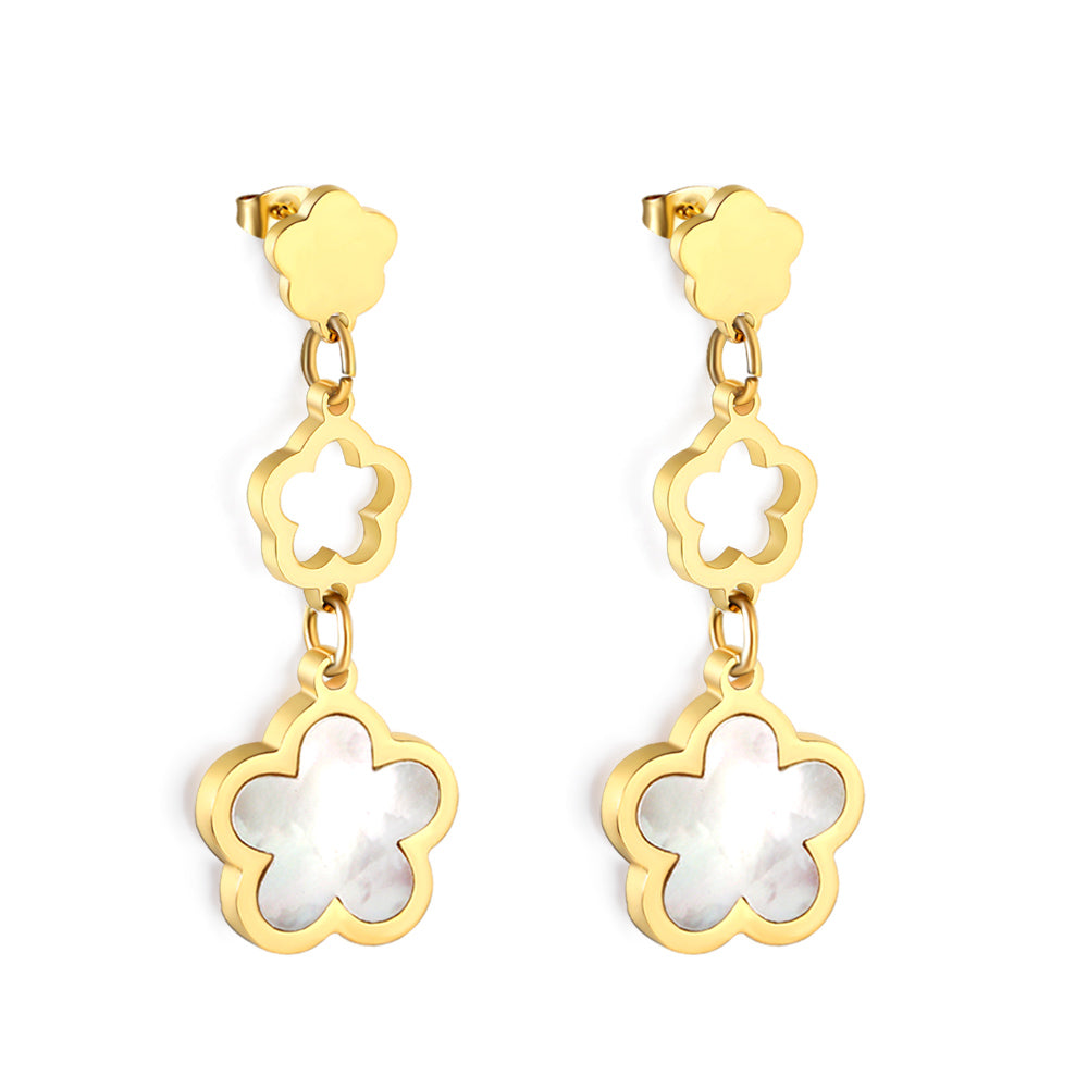 Wholesale 18K gold peach blossom + hollow peach blossom + peach blossom with white shell accessories earrings multiple colors