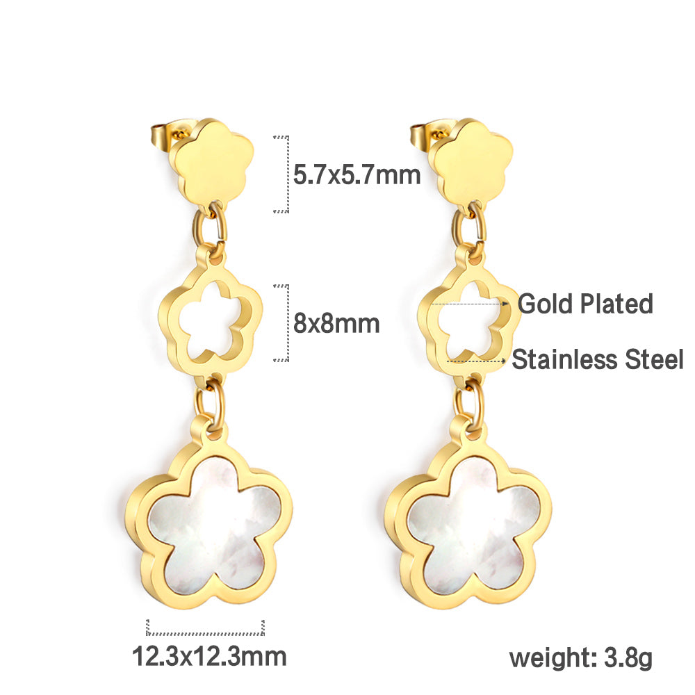 Wholesale 18K gold peach blossom + hollow peach blossom + peach blossom with white shell accessories earrings multiple colors