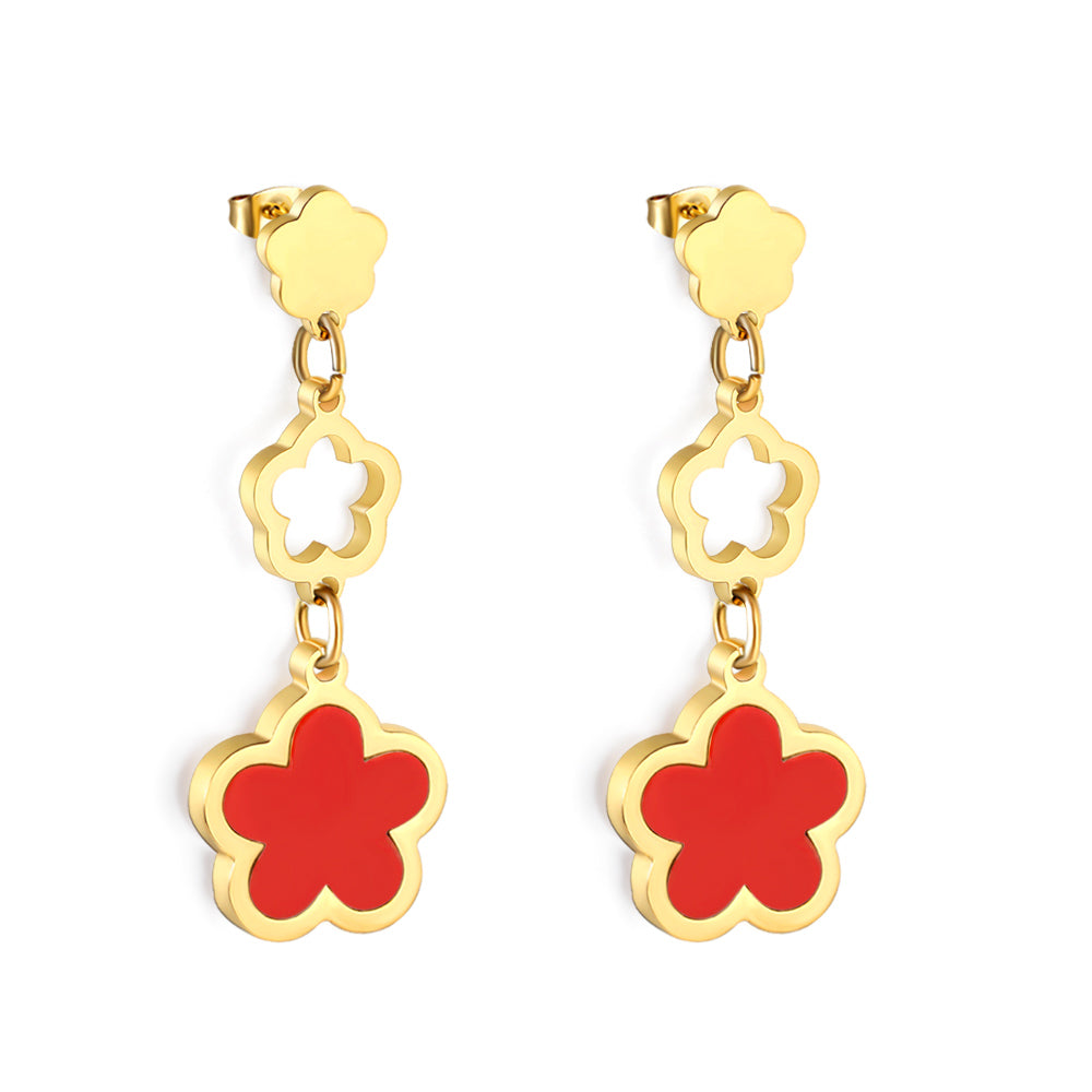 Wholesale 18K gold peach blossom + hollow peach blossom + peach blossom with white shell accessories earrings multiple colors