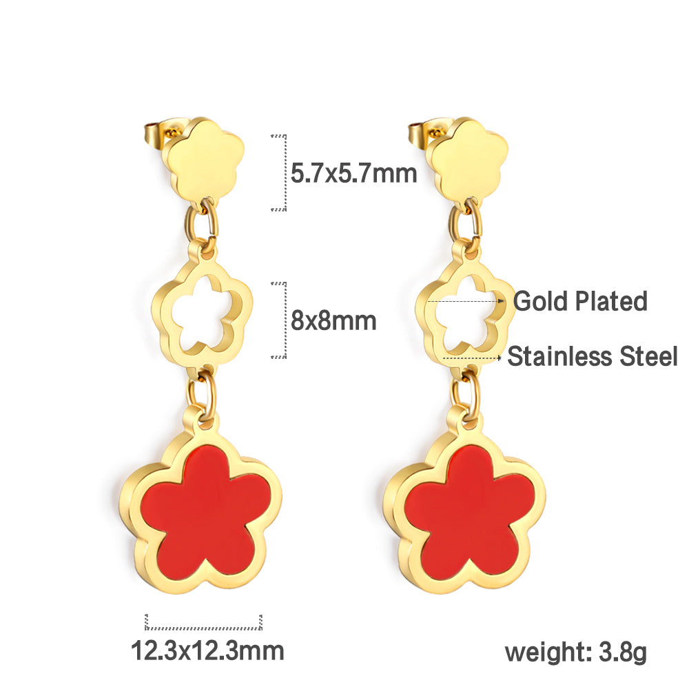 Wholesale 18K gold peach blossom + hollow peach blossom + peach blossom with white shell accessories earrings multiple colors