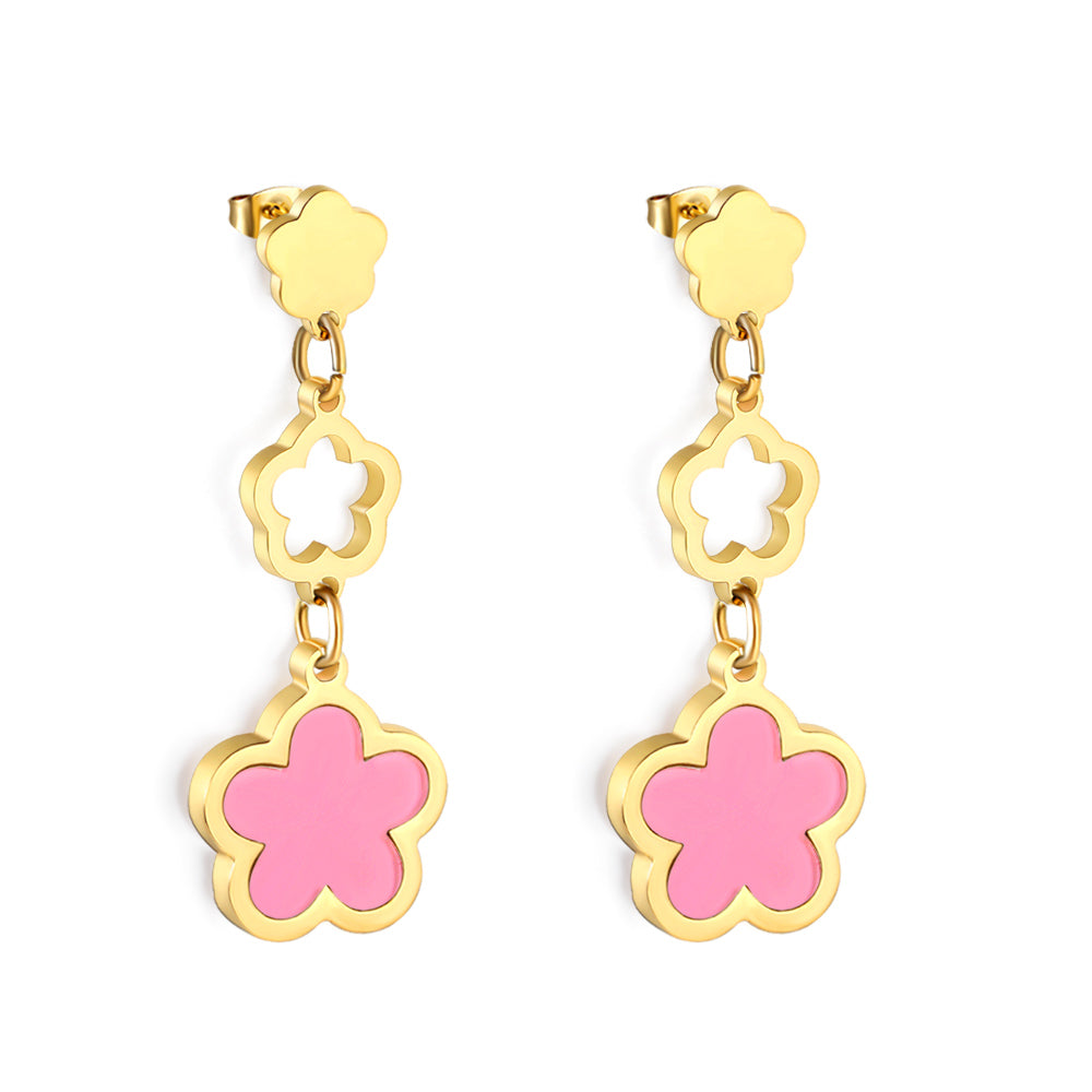 Wholesale 18K gold peach blossom + hollow peach blossom + peach blossom with white shell accessories earrings multiple colors