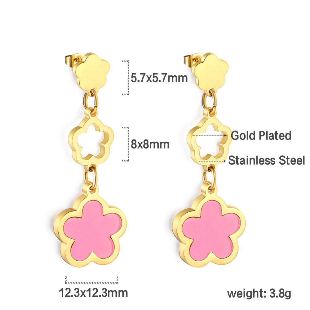Wholesale 18K gold peach blossom + hollow peach blossom + peach blossom with white shell accessories earrings multiple colors