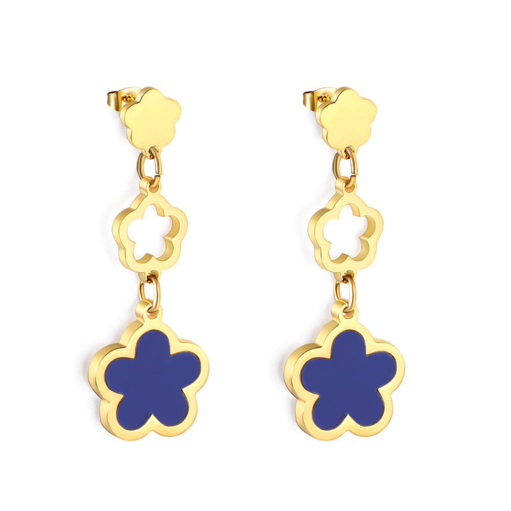 Wholesale 18K gold peach blossom + hollow peach blossom + peach blossom with white shell accessories earrings multiple colors