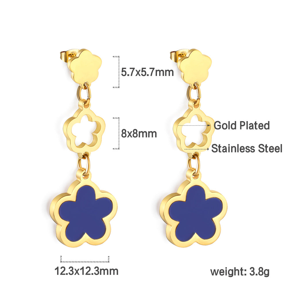 Wholesale 18K gold peach blossom + hollow peach blossom + peach blossom with white shell accessories earrings multiple colors