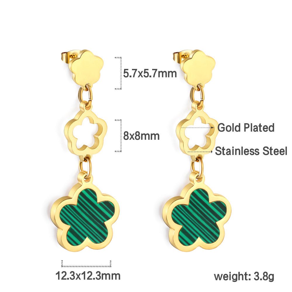Wholesale 18K gold peach blossom + hollow peach blossom + peach blossom with white shell accessories earrings multiple colors