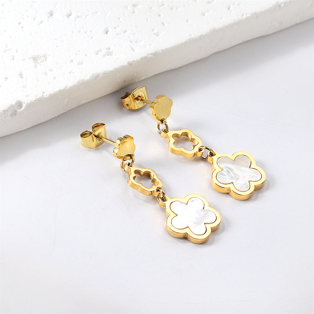 Wholesale 18K gold peach blossom + hollow peach blossom + peach blossom with white shell accessories earrings multiple colors