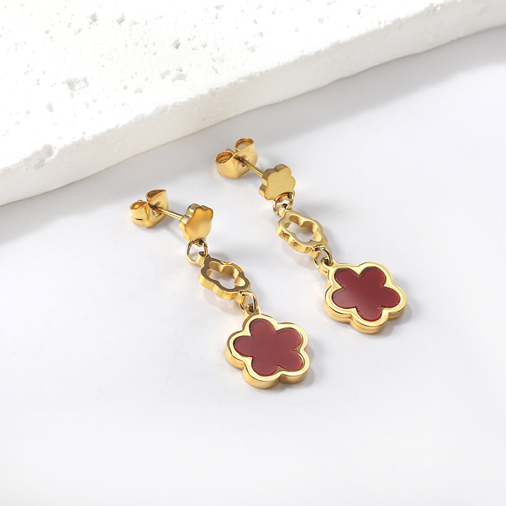 Wholesale 18K gold peach blossom + hollow peach blossom + peach blossom with white shell accessories earrings multiple colors