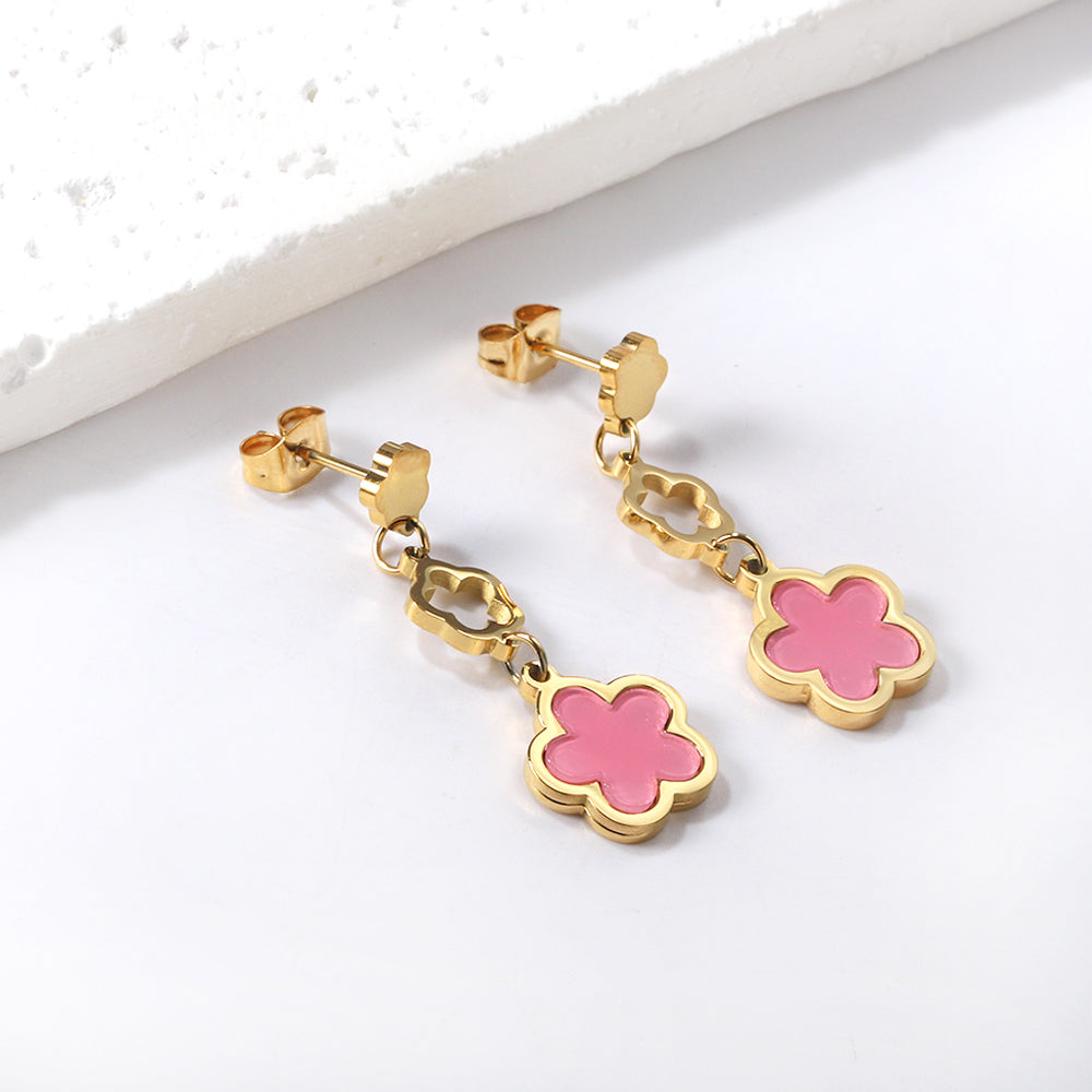 Wholesale 18K gold peach blossom + hollow peach blossom + peach blossom with white shell accessories earrings multiple colors