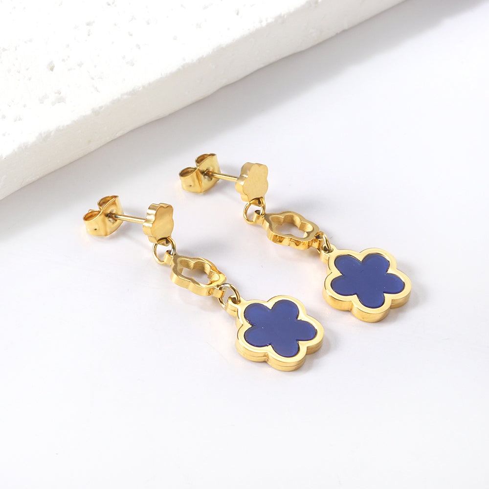 Wholesale 18K gold peach blossom + hollow peach blossom + peach blossom with white shell accessories earrings multiple colors