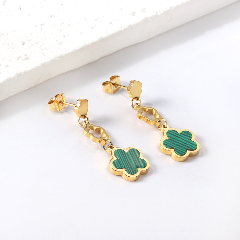 Wholesale 18K gold peach blossom + hollow peach blossom + peach blossom with white shell accessories earrings multiple colors