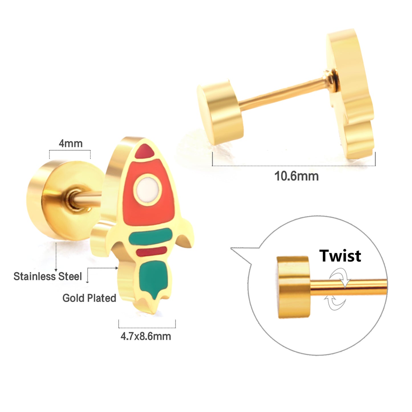 Bulk Rocket Stud Earrings Retro Futurism