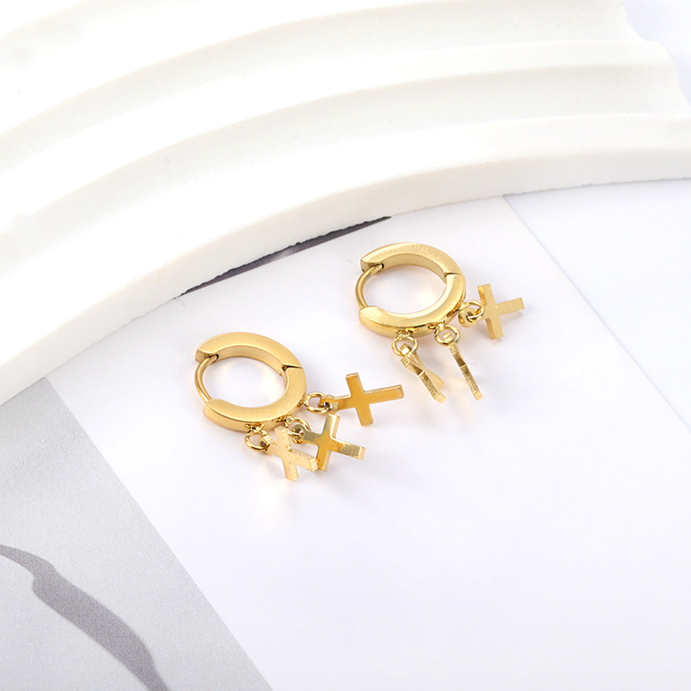 Wholesale 18K Gold Unique Multi - Cross Drop Hoop Earrings