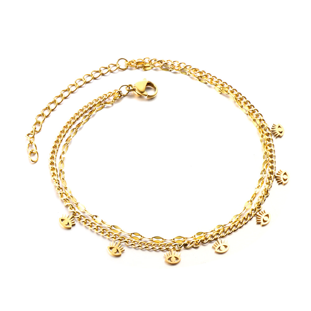 Wholesale Stainless Steel Happy Face Anklet With Double Links Youthful