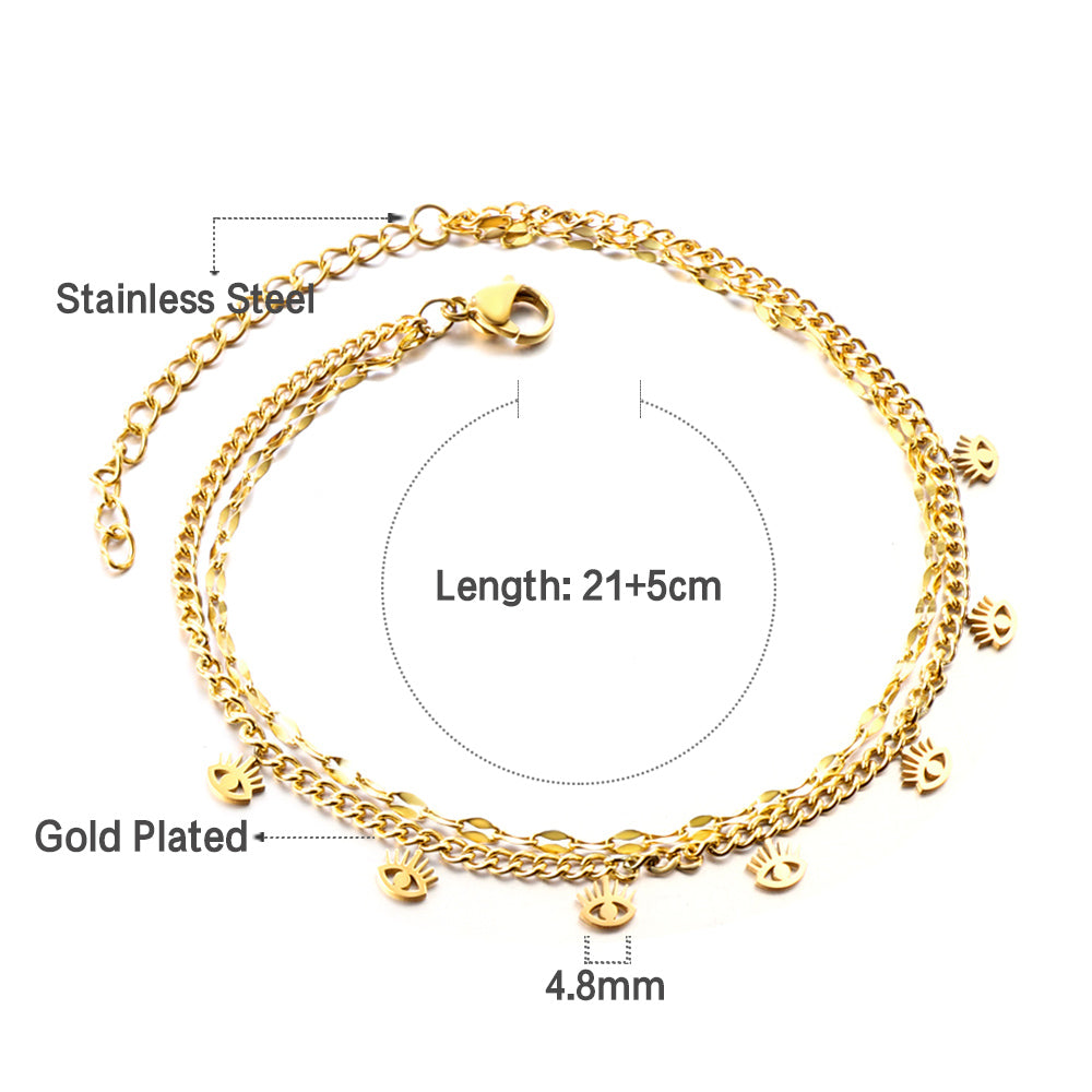 Wholesale Stainless Steel Happy Face Anklet With Double Links Youthful