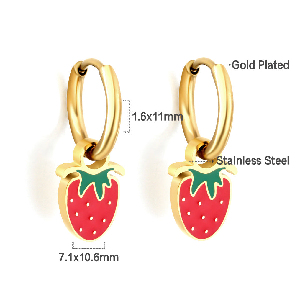 Bulk 18K Gold Strawberry - design Enamel Drop Earrings Red Freshness