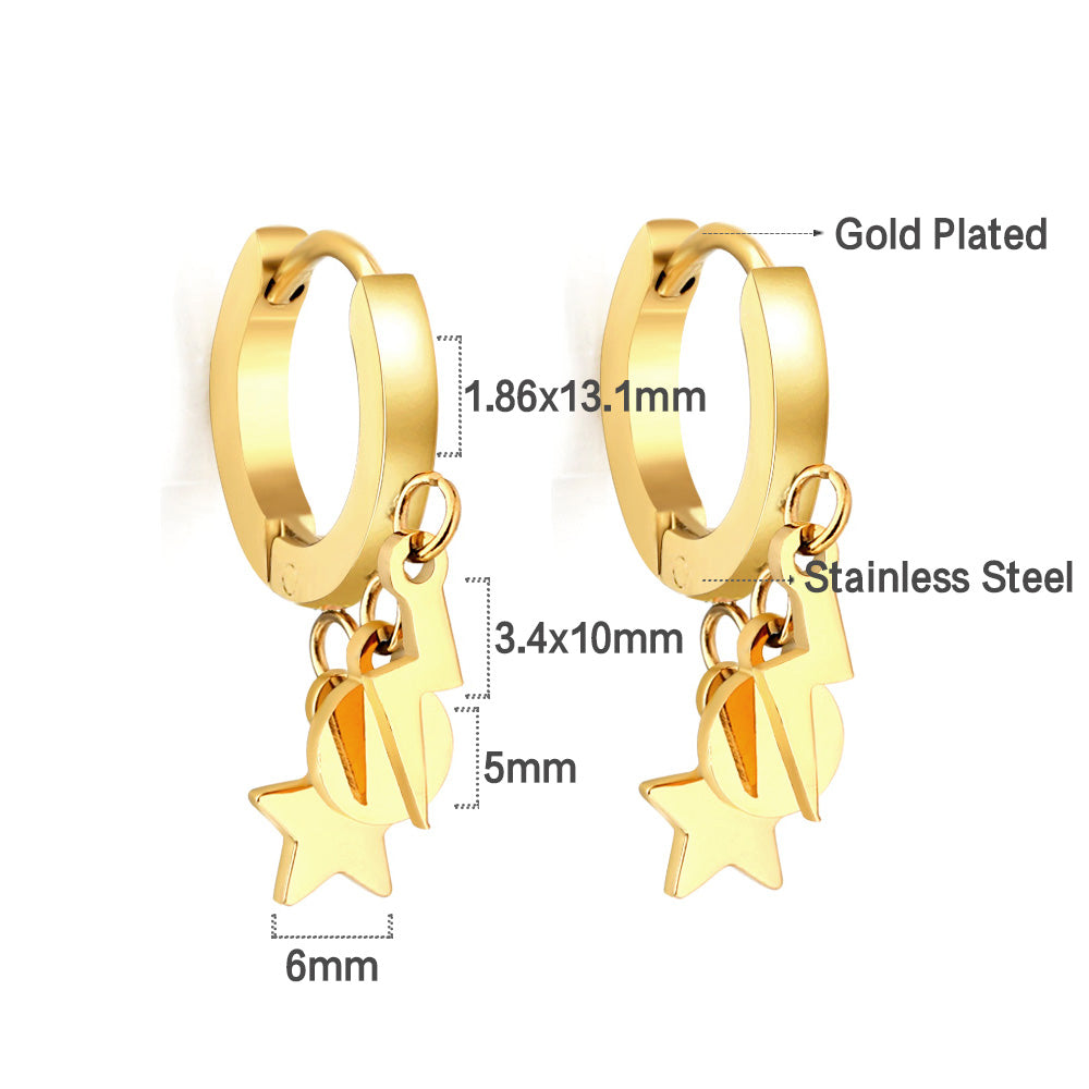 Bulk 18K Gold Star Dangle Hoop Earrings Hypoallergenic