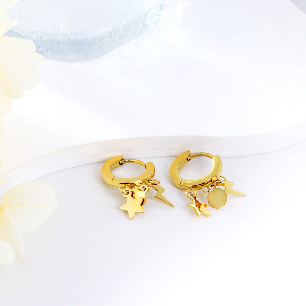 Bulk 18K Gold Star Dangle Hoop Earrings Hypoallergenic