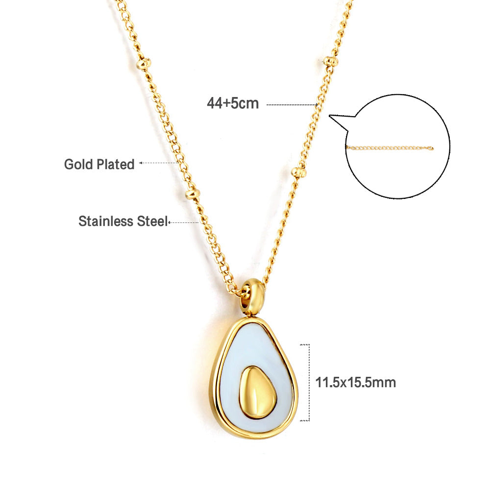 Bulk Stainless Steel Gold Tone Teardrop Mother - of - Pearl Pendant Necklace Elegant Grace