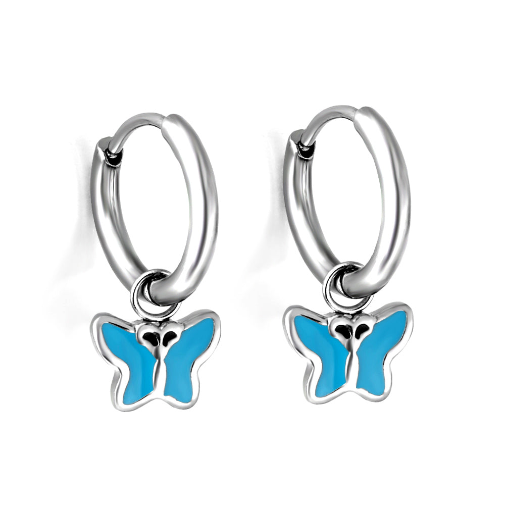 Wholesale 18K Gold Blue Bow Enamel Drop Earrings Silver - blue Style