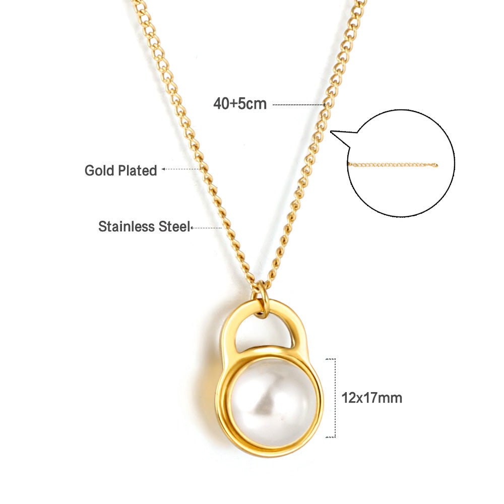 Wholesale 18K Gold Lock and Pearl Necklace Classic Style