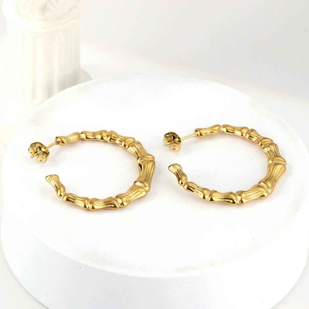 Wholesale Bamboo Textured Hoop Stud Earrings for Jewelry Retailers Natural Charm